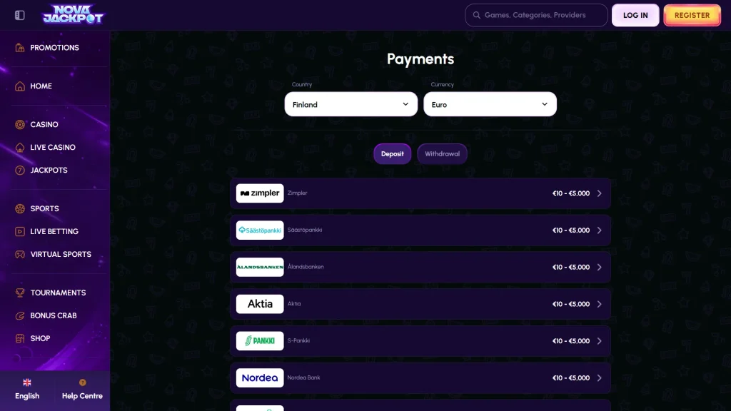 novajackpot payments